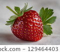 Premium Glossy Strawberry With Vibrant Green Stem And Texture, Sweet Spring Flora On Fabric 129464403