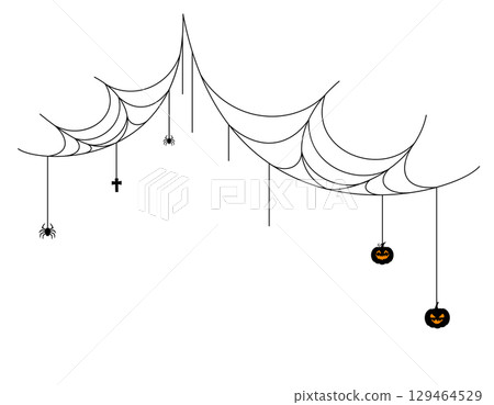 Halloween border with silhouettes of spiderweb and hanging pumpkin. Halloween border with silhouettes of spiderweb and hanging pumpkin. 129464529