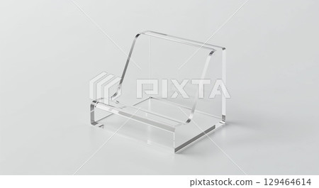 Acrylic pen stand isolated on white background, empty transparent holder, photorealistic front view 129464614