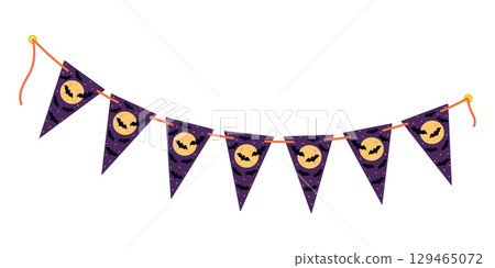 Halloween Pennant Garland with bats on Night Sky and Full Moon Fond Halloween Decor Design element Halloween Pennant Garland with bats on Night Sky and Full Moon Fond Halloween Decor Design element 129465072