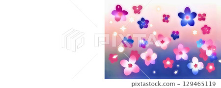 花瓣飄落的櫻花插畫背景資料（大量留白） 129465119