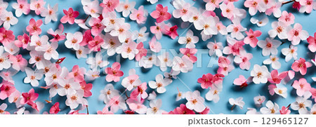 Background material of cherry blossom petals spread all over the place 129465127