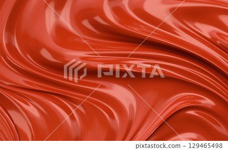 Glossy red abstract background with smooth 3D waves and fluid texture 129465498