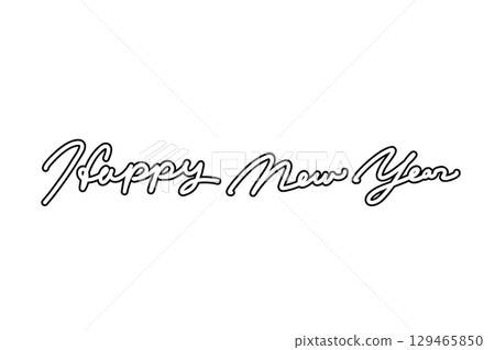 黑白輪廓的新年快樂字體 129465850