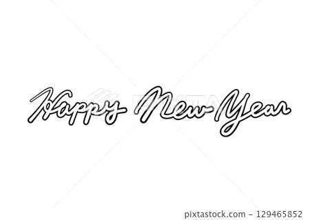 黑白輪廓的新年快樂字體 129465852
