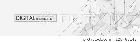 Motherboard technology circuit board texture design. Creative idea AI banner concept for internet technology. Digital motherboard concept for poster, cover, banner, header, web presentation template. 129466142