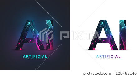Artificial intelligence icon, sign, logo in the circuit line style. AI processor vector icon flat design. Motherboard digital chip AI. Machine learning design 129466146