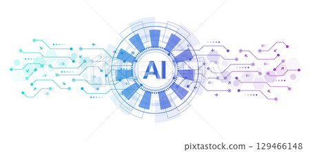 Artificial intelligence icon, sign, logo in the circuit line style. AI processor vector icon flat design. Motherboard digital chip AI. Machine learning design 129466148