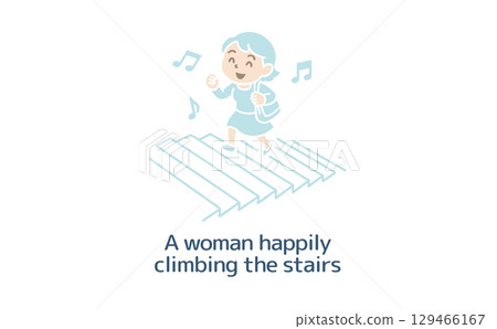 A woman happily climbing the stairs (no main line) 129466167