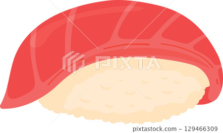 Cartoon tuna sushi. Japanese cuisine, traditional food icon isolated on white background 129466309
