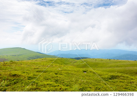 mountain landscape summer with alpine meadow. meteorology background with overcast sky. scenery with green grass of caprathian range mountain landscape summer with alpine meadow. meteorology background with overcast sky. scenery with green grass of caprathian range 129466398
