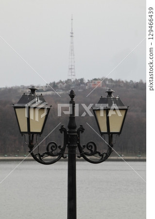Street lamppost with two lamps. Street lamppost with two lamps. 129466439