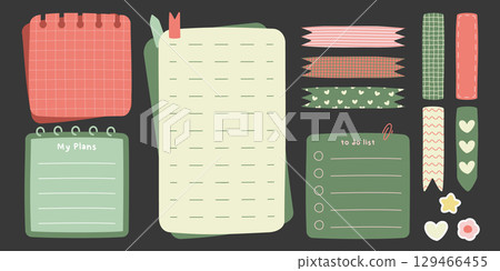 Cute doodle stationery with memo notebooks 129466455