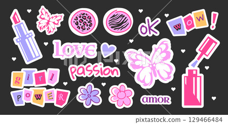 Cute girly icons - y2k sticker set. Cute girly icons - y2k sticker set. 129466484