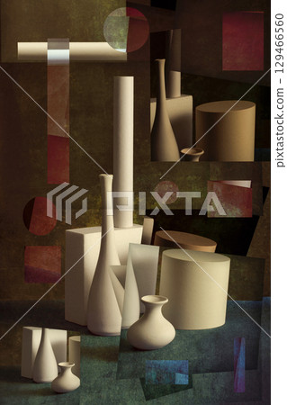 Abstract decorative still life with light figures. Stylization 129466560