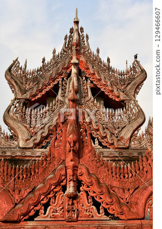 Roof carvings, Bagaya Temple, Mandalay, Myanmar Roof carvings, Bagaya Temple, Mandalay, Myanmar 129466607