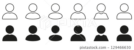 Minimal Person Avatar Line and Solid Icon Set. Human Figures for Login and Identity Display Outline and Silhouette Symbol Collection. Editable Stroke. Isolated Vector Illustration 129466630