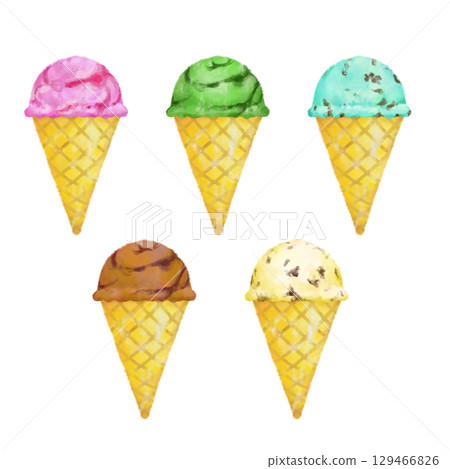 手繪時尚冰淇淋套裝，大理石 129466826