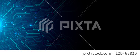 Circuit board components on a technology blue background. 129466829