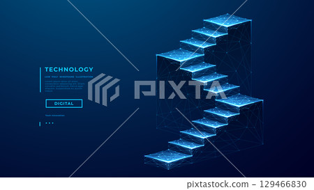 Technology staircase with four podiums. Business technology template. 129466830