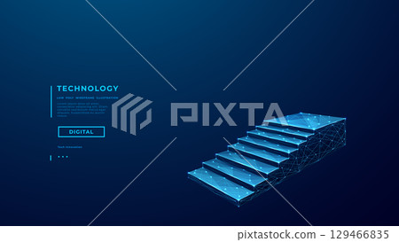 Digital staircase in low poly wireframe style. Career growth metaphor 129466835