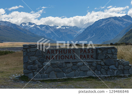 Observation deck in Arthur's Pass National Park in Canterbury, New Zealand Observation deck in Arthur's Pass National Park in Canterbury, New Zealand 129466846