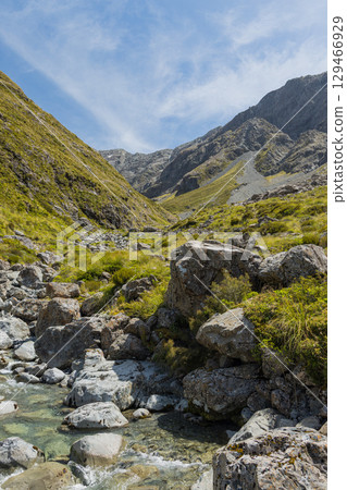 The Otira River along the Otira Valley Track in Arthur's Pass National Park, New Zealand 129466929