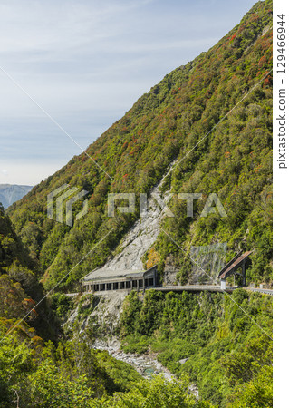 View from the Otira Gorge Rockshelter lookout in Arthur's Pass National Park, New Zealand View from the Otira Gorge Rockshelter lookout in Arthur's Pass National Park, New Zealand 129466944