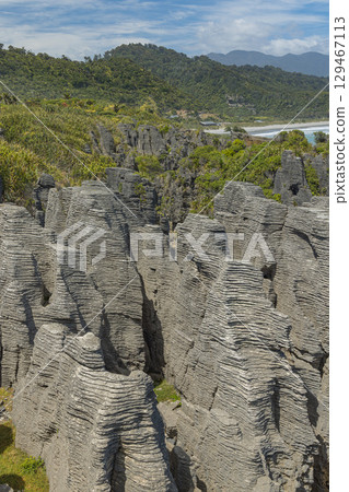 Pancake Rocks in Punakaiki on the West Coast of New Zealand Pancake Rocks in Punakaiki on the West Coast of New Zealand 129467113