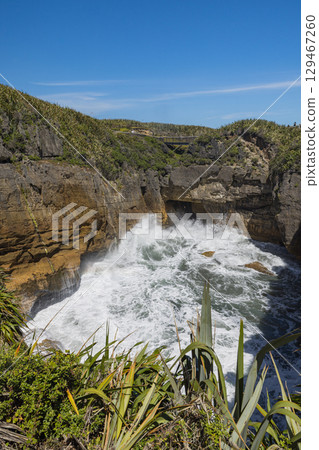 紐西蘭西海岸普納凱基的煎餅岩湧水池 紐西蘭西海岸普納凱基的煎餅岩湧水池 129467260
