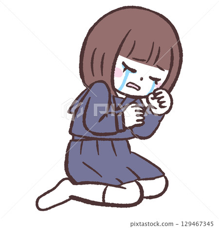 Illustration of a crying female student Illustration of a crying female student 129467345