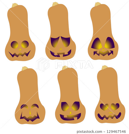 6幅南瓜南瓜燈插畫 6幅南瓜南瓜燈插畫 129467546