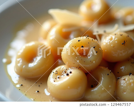 Delicious and Creamy Polish Kluski Noodles with Butter and Pepper Dish 129467557