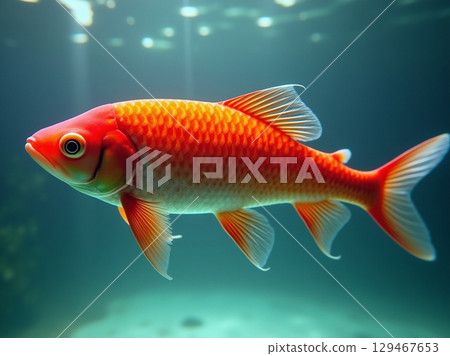 Macro Shot of Red Asian Arowana in Crystal Clear Water 129467653