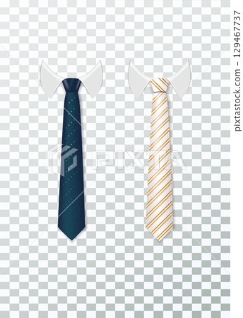3d Realistic Neck tie with white collar. Tie neck vector with different stripe pattern. Vector 3d Realistic Neck tie with white collar. Tie neck vector with different stripe pattern. Vector 129467737