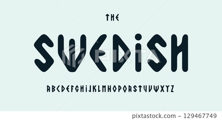 Nordic rune alphabet, ancient scandinavian font, ethnic runic typeface for viking logo, sweden headline, Viking primal typography, folklore typographic design. Vector typeset. 129467749