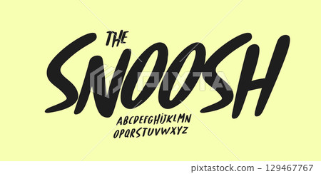 Dynamic brush alphabet, expressive cursive type script, energetic lettering, cool handwritten font for youth logo, street headline, tropical typography, fun handdrawn written style. Vector typeset 129467767