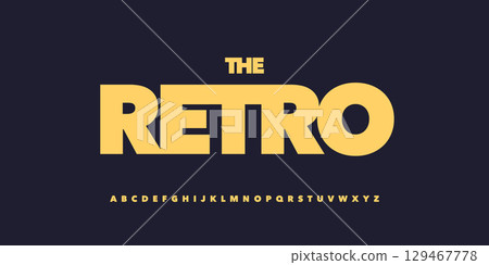 Retro bold alphabet, clean blocky letters, vintage sans font for branding logo, modern headline, heavy fat typographic design, geometric sport typography, minimal display style. Vector typeset Retro bold alphabet, clean blocky letters, vintage sans font for branding logo, modern headline, heavy fat typographic design, geometric sport typography, minimal display style. Vector typeset 129467778