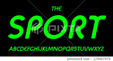 Rounded sport alphabet, smooth bold letters, soft neon font for modern cyber game logo, retro dynamic headline, action esports typography, velocity typographic design. Vector typeset. Rounded sport alphabet, smooth bold letters, soft neon font for modern cyber game logo, retro dynamic headline, action esports typography, velocity typographic design. Vector typeset. 129467979