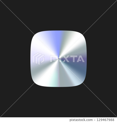Glossy Chrome Gradient Rounded Square Shape Sale Tag, Premium Label, Discount Badge or Original Product Sticker. Iridescent Holographic Emblem for Promot and Packaging Design. Vector Illustration 129467988