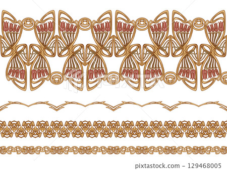 Decorative flowers and leaves in art nouveau style 129468005