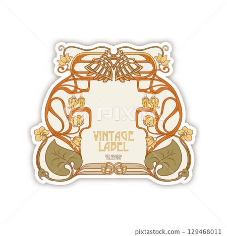 Decorative flowers and leaves in art nouveau style 129468011