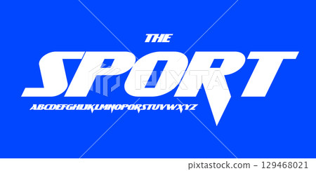 Retro racing alphabet, bold oblique letters, heavy e-sport font for fast game logo, dynamic headline, automotive typography, competitive typographic design, sport team branding. Vector typeset. 129468021