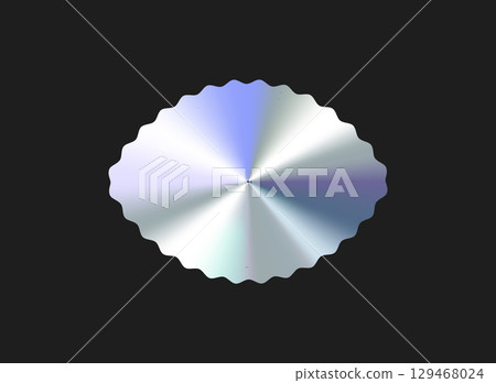 Glossy Chrome Gradient Scalloped Oval Shape for Sale Tag, Premium Label, Discount Badge or Original Product Sticker. Modern Holographic Emblem for Branding and Packaging Design. Vector Illustration Glossy Chrome Gradient Scalloped Oval Shape for Sale Tag, Premium Label, Discount Badge or Original Product Sticker. Modern Holographic Emblem for Branding and Packaging Design. Vector Illustration 129468024