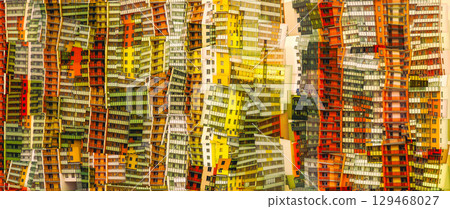 Abstract collage with fragments of multi-storey residential buildings 129468027