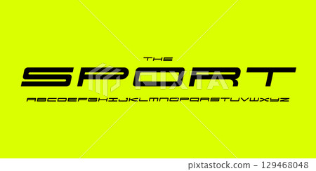 Wide Angular Font, Modular Geometric Alphabet evokes Robotic Digital Architecture and Gaming or Sports UI. Ideal for Game Logo and Headline. Vector Typeset Wide Angular Font, Modular Geometric Alphabet evokes Robotic Digital Architecture and Gaming or Sports UI. Ideal for Game Logo and Headline. Vector Typeset 129468048