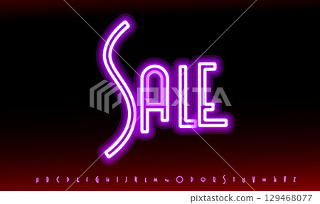 Sale Neon Sign With Glowing Pink Letters On Black Red Gradient Background. Modern Typography For Black Friday Cyber Monday Logo Shopping Promotions And Discounts. Vector Illustration 129468077