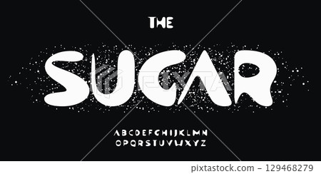 Sugary playful font, bold sprinkled letters, sweet rounded alphabet, fun jelly typeface, candy kids branding typography, festive black and white typographic design. Vector typeset. 129468279
