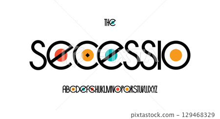 Geometric modernist font, colorful abstract letters, clean deco alphabet, modular artdeco typeface, elegant branding typography, creative typographic design. Vector typeset. 129468329