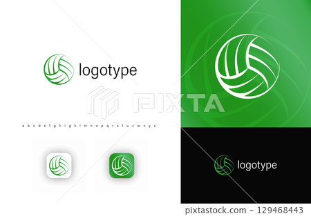 Green volleyball icon representing sports, teamwork, active lifestyle. Ideal for sports clubs, fitness brands, tournaments, recreational leagues, athlete communities. Modern vector logo 129468443
